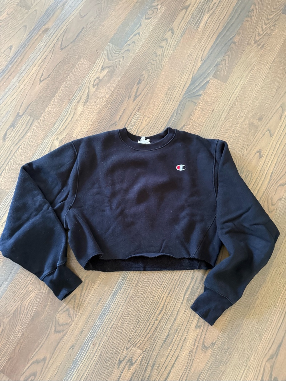 Champion Black Cropped Crew Sweatshirt with Logo